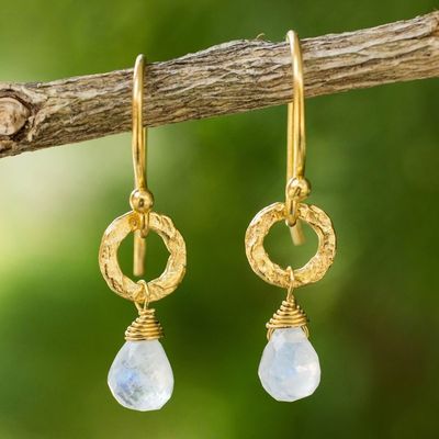 Alternate image for Fair Trade Gold Plated Earrings with Moonstone Dewy Suns