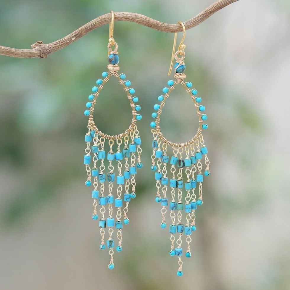 Reconstituted Turquoise and Hematite Waterfall Earrings 'Paradise Lake'
