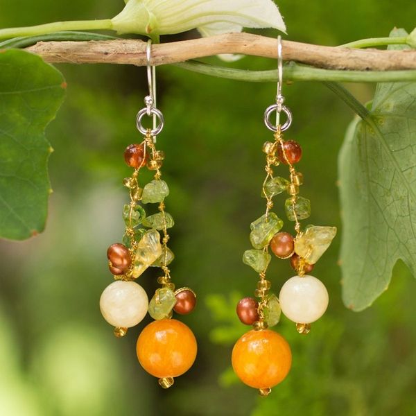 Alternate image for Pearl Peridot Quartz Cluster Earrings Citrus Party