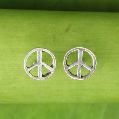 Primary image for Sterling Silver Peace Symbol Stud Earrings from Thailand Peace Sign