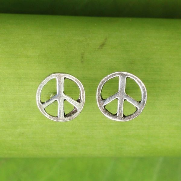 Alternate image for Sterling Silver Peace Symbol Stud Earrings from Thailand Peace Sign