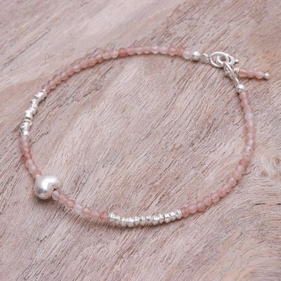Alternate image for Sunstone and Silver Beaded Heart Bracelet Love Language in Pink