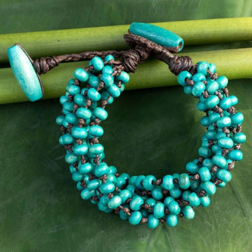 Blue Torsade Bracelet Wood Beaded Jewelry 'Mekong Belle'