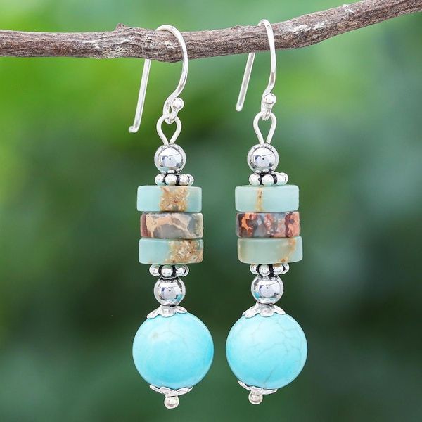 Alternate image for Hand Made Hematite and Jasper Dangle Earrings Open Skies