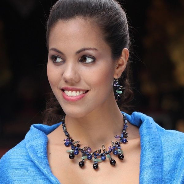 Alternate image for Lapis lazuli and Amethyst Beaded Necklace Lanna Pizzazz