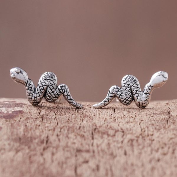 Alternate image for Sterling Silver Snake Button Earrings from Thailand Cute Snakes