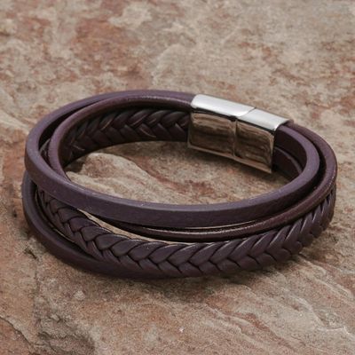 Alternate image for Handcrafted Brown Leather Wristband Bracelet Daily Cool in Brown