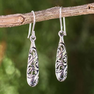 Alternate image for Thai Filigree Dangle Earrings in Polished Sterling Silver Filigree Dew