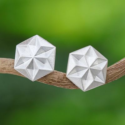 Alternate image for Hexagonal Sterling Silver Stud Earrings from Thailand Hexagonal Stars