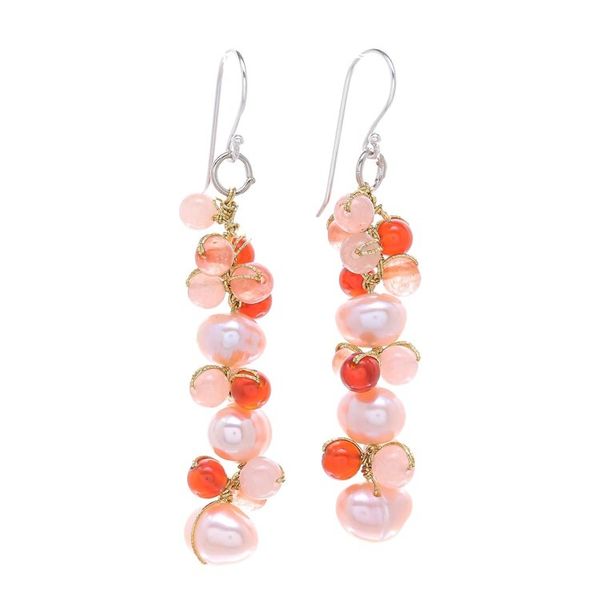 Alternate image for Cultured Freshwater Pearl Quartz Chalcedony Dangle Earrings Bellini Bubbles