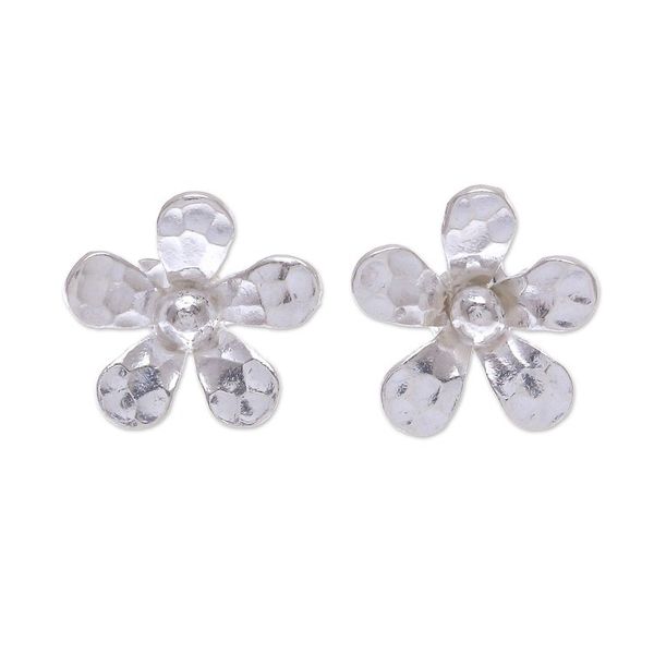 Alternate image for Hammered Sterling Silver Floral Button Earrings Hammered Flowers