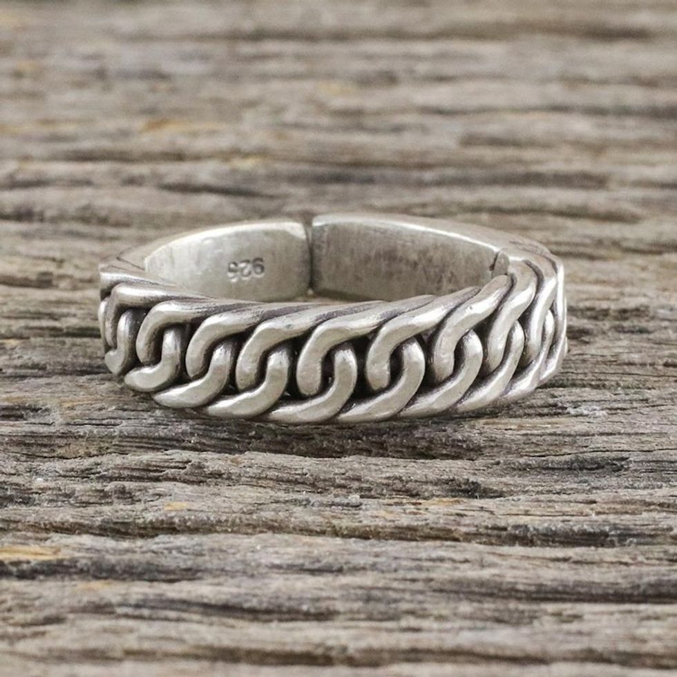 Handcrafted Thai Hill Tribe Sterling Silver Wrap Ring 'Thai Rope'