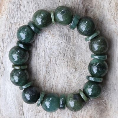 Alternate image for Green Jade Beaded Stretch Bracelet from Thailand Simply Green