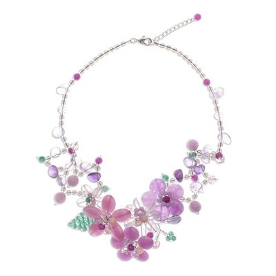 Alternate image for Floral Multi-Gemstone Beaded Statement Necklace Lavender Garden