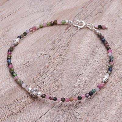Alternate image for Handmade Tourmaline and Silver Beaded Bracelet Good Vibrations in Green