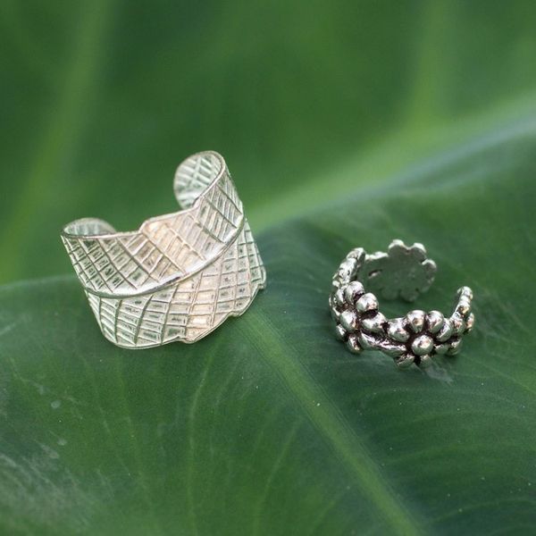 Alternate image for Sterling silver ear cuff earrings Pair Foliage and Flowers