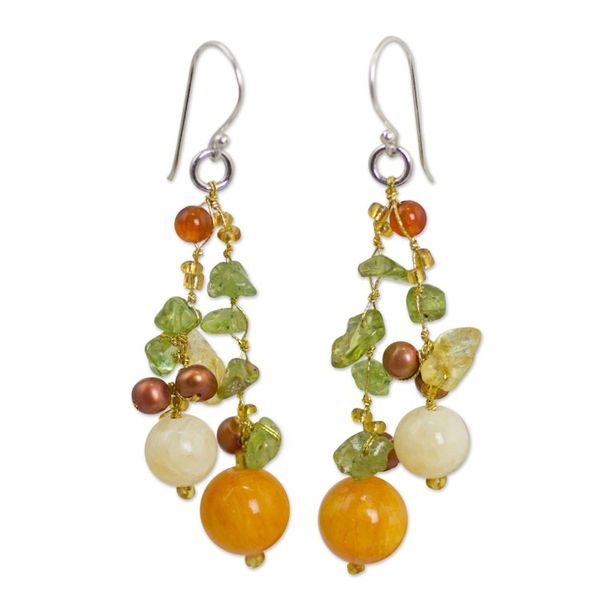 Alternate image for Pearl Peridot Quartz Cluster Earrings Citrus Party