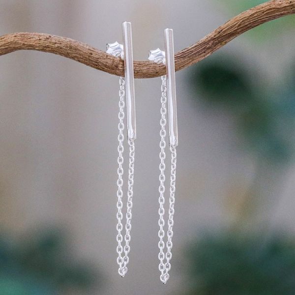 Alternate image for Sterling Silver Bar and Chain Hoop Earrings Juxtapose