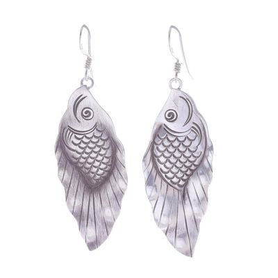 Alternate image for Thai Karen Hill Tribe Silver Koi Fish Dangle Earrings Hill Tribe Koi