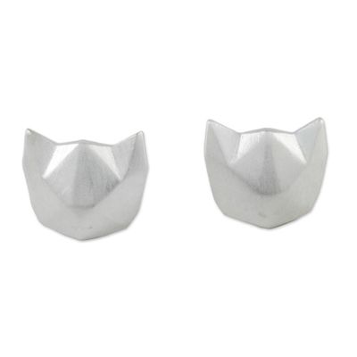 Alternate image for Geometric Cat Sterling Silver Stud Earrings from Thailand Cat Lover