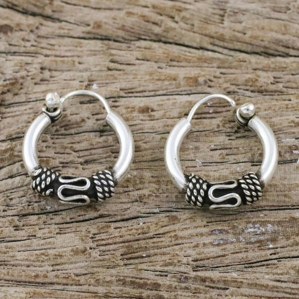 Alternate image for Hand Crafted Sterling Silver Hoop Earrings from Thailand Thai Flair