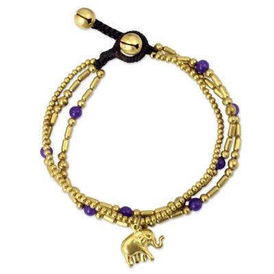 Alternate image for Brass Bracelet Purple-color Gems Beaded Jewelry Purple Elephant Charm