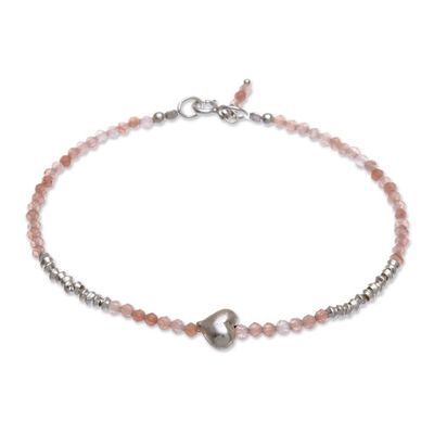 Alternate image for Sunstone and Silver Beaded Heart Bracelet Love Language in Pink
