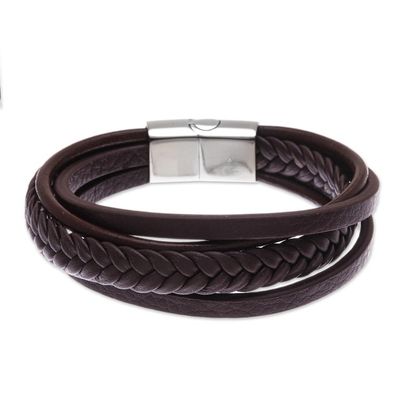 Alternate image for Handcrafted Brown Leather Wristband Bracelet Daily Cool in Brown