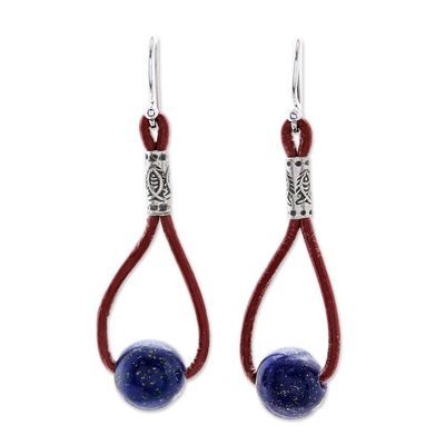 Alternate image for Lapis Lazuli and Karen Silver Dangle Earrings with Leather Spring Passion