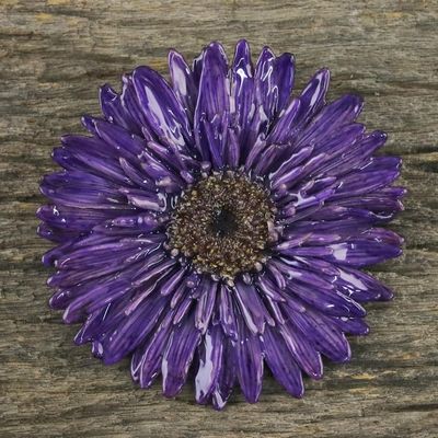 Alternate image for Handmade Natural Blue-Violet Gerbera Brooch from Thailand Splendid Petals in Violet