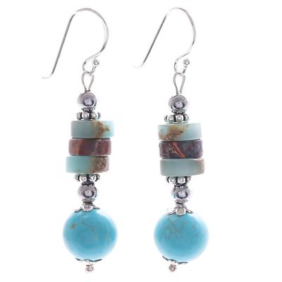 Alternate image for Hand Made Hematite and Jasper Dangle Earrings Open Skies
