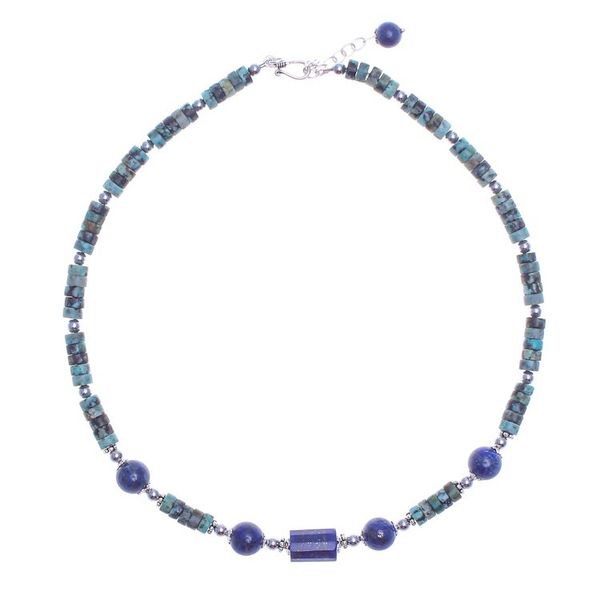 Alternate image for Handmade Lapis Lazuli and Hematite Pendant Necklace Earth Orbit