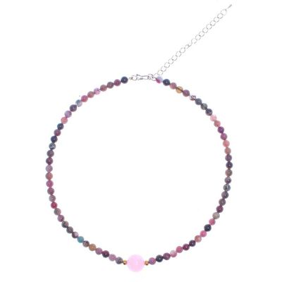 Alternate image for Hand Made Tourmaline and Rose Quartz Beaded Necklace Precious Orb in Rose