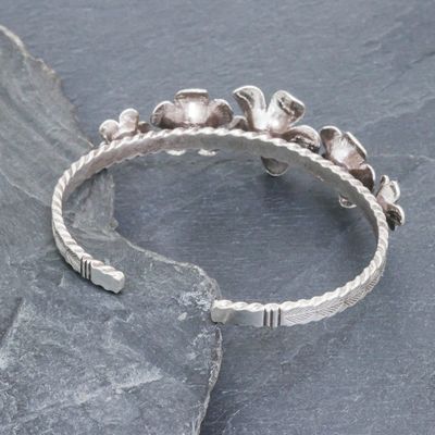 Alternate image for Oxidized Silver Floral Cuff Bracelet Five Flowers