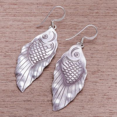 Alternate image for Thai Karen Hill Tribe Silver Koi Fish Dangle Earrings Hill Tribe Koi