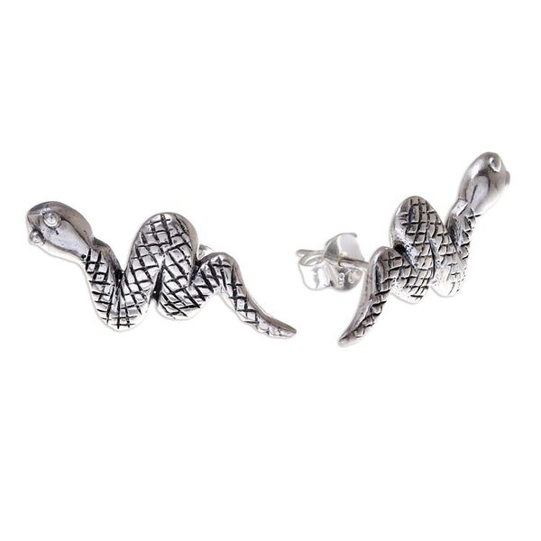 Alternate image for Sterling Silver Snake Button Earrings from Thailand Cute Snakes