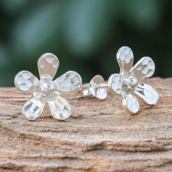 Alternate image for Hammered Sterling Silver Floral Button Earrings Hammered Flowers