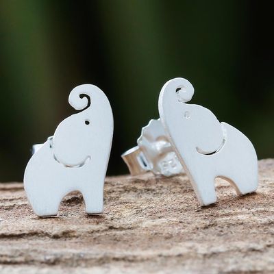Alternate image for Brushed-Satin Sterling Silver Elephant Stud Earrings Singing Elephants