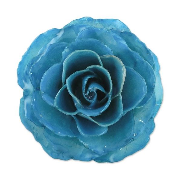 Alternate image for Artisan Crafted Natural Rose Brooch in Azure from Thailand Rosy Mood in Azure