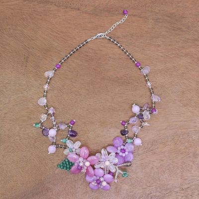 Alternate image for Floral Multi-Gemstone Beaded Statement Necklace Lavender Garden