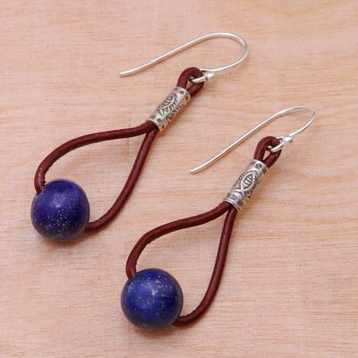 Alternate image for Lapis Lazuli and Karen Silver Dangle Earrings with Leather Spring Passion