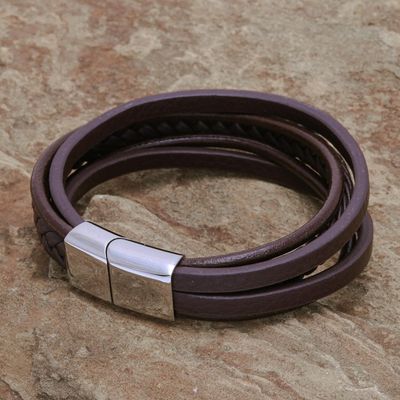Alternate image for Handcrafted Brown Leather Wristband Bracelet Daily Cool in Brown