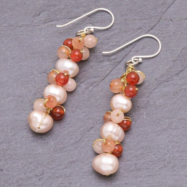 Alternate image for Cultured Freshwater Pearl Quartz Chalcedony Dangle Earrings Bellini Bubbles