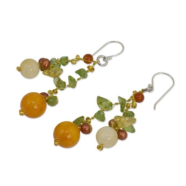 Alternate image for Pearl Peridot Quartz Cluster Earrings Citrus Party