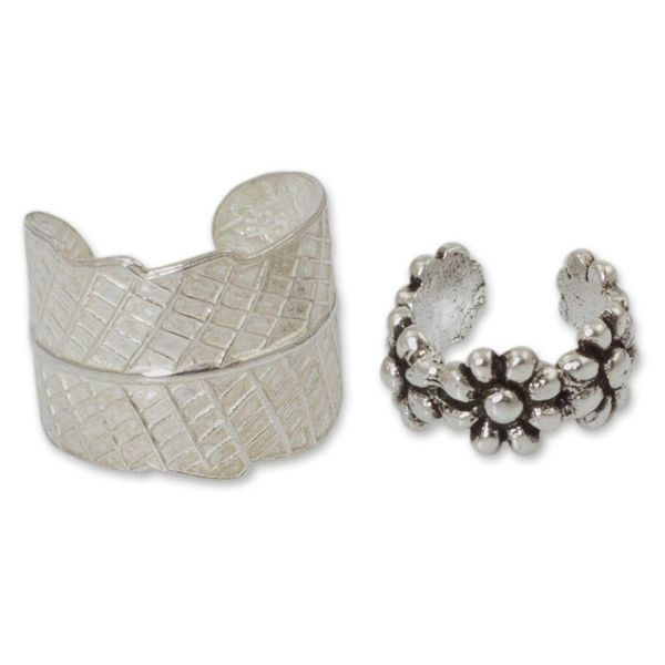 Alternate image for Sterling silver ear cuff earrings Pair Foliage and Flowers