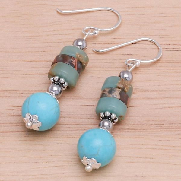 Alternate image for Hand Made Hematite and Jasper Dangle Earrings Open Skies