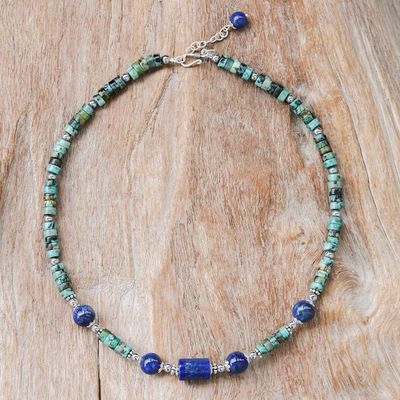 Alternate image for Handmade Lapis Lazuli and Hematite Pendant Necklace Earth Orbit