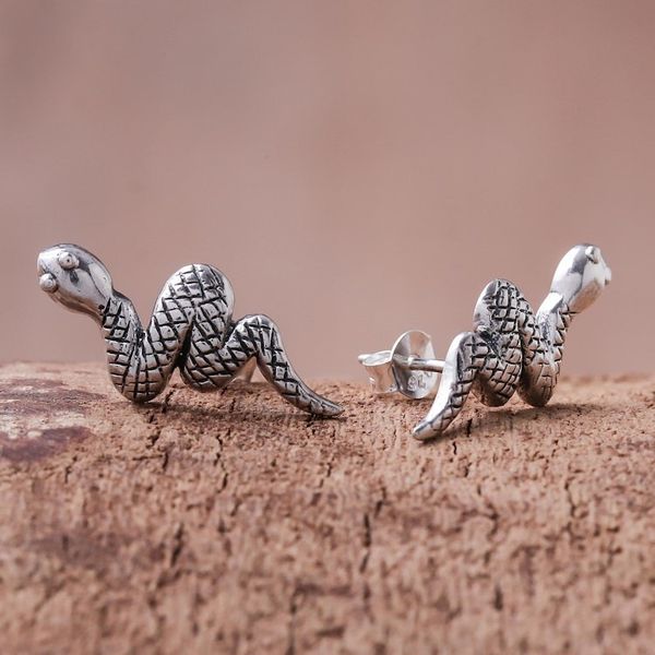 Alternate image for Sterling Silver Snake Button Earrings from Thailand Cute Snakes