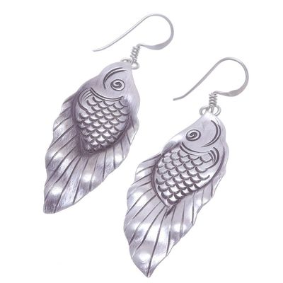 Alternate image for Thai Karen Hill Tribe Silver Koi Fish Dangle Earrings Hill Tribe Koi