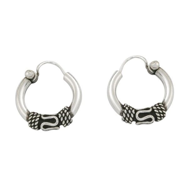 Alternate image for Hand Crafted Sterling Silver Hoop Earrings from Thailand Thai Flair